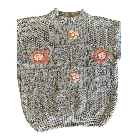 90s Designer Original Floral And Beaded Sweater Medium Vintage - Picture 2 of 9